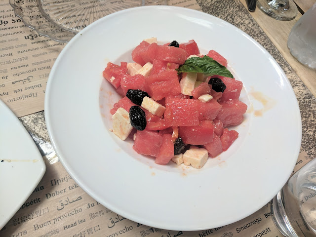 Watermelon and feta salad at a Piraeus restaurant