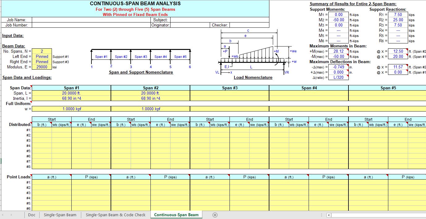 Beams Analysis and Design Spreadsheet Engineering Books