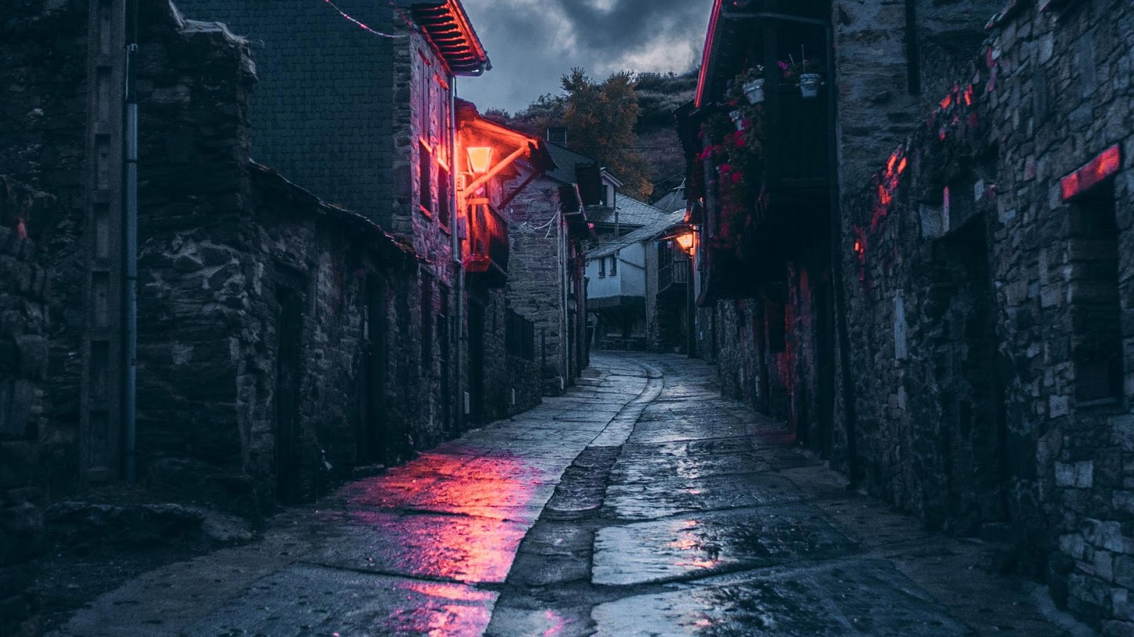 City, Night, Street, Lights, Sky, Clouds