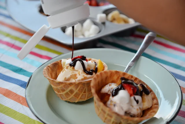 mini waffle bowls with ice cream