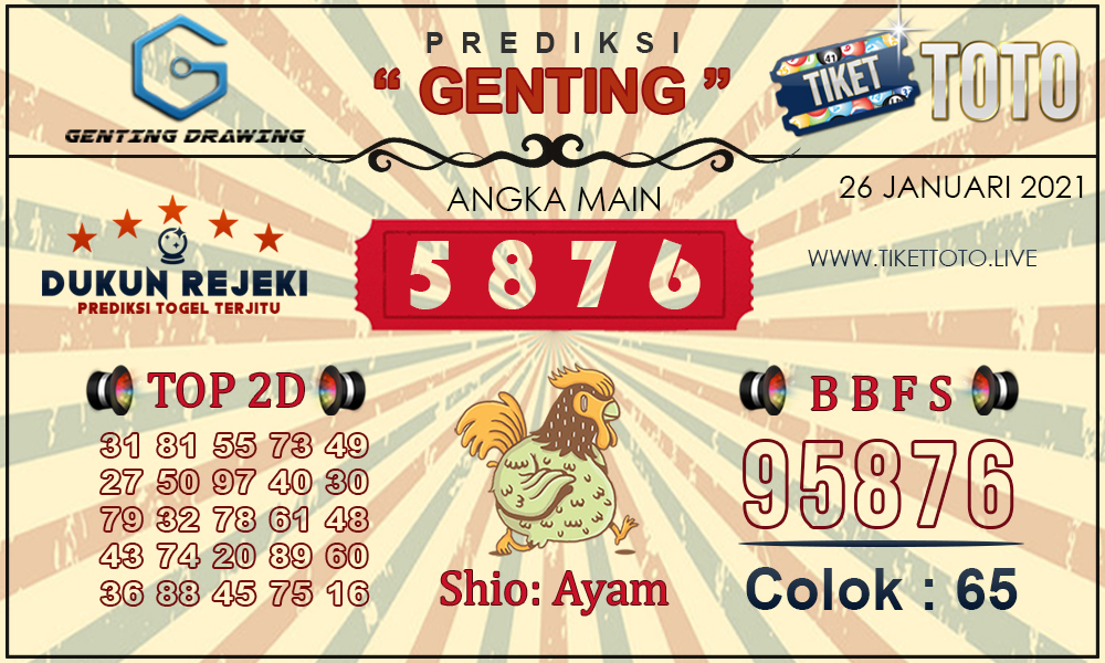 Prediksi Togel GENTING DRAWING TIKETTOTO 26 JANUARI 2021