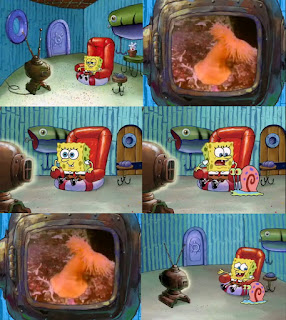 Polosan meme spongebob dan patrick 7 - Spongebob menonton anemon laut di tv