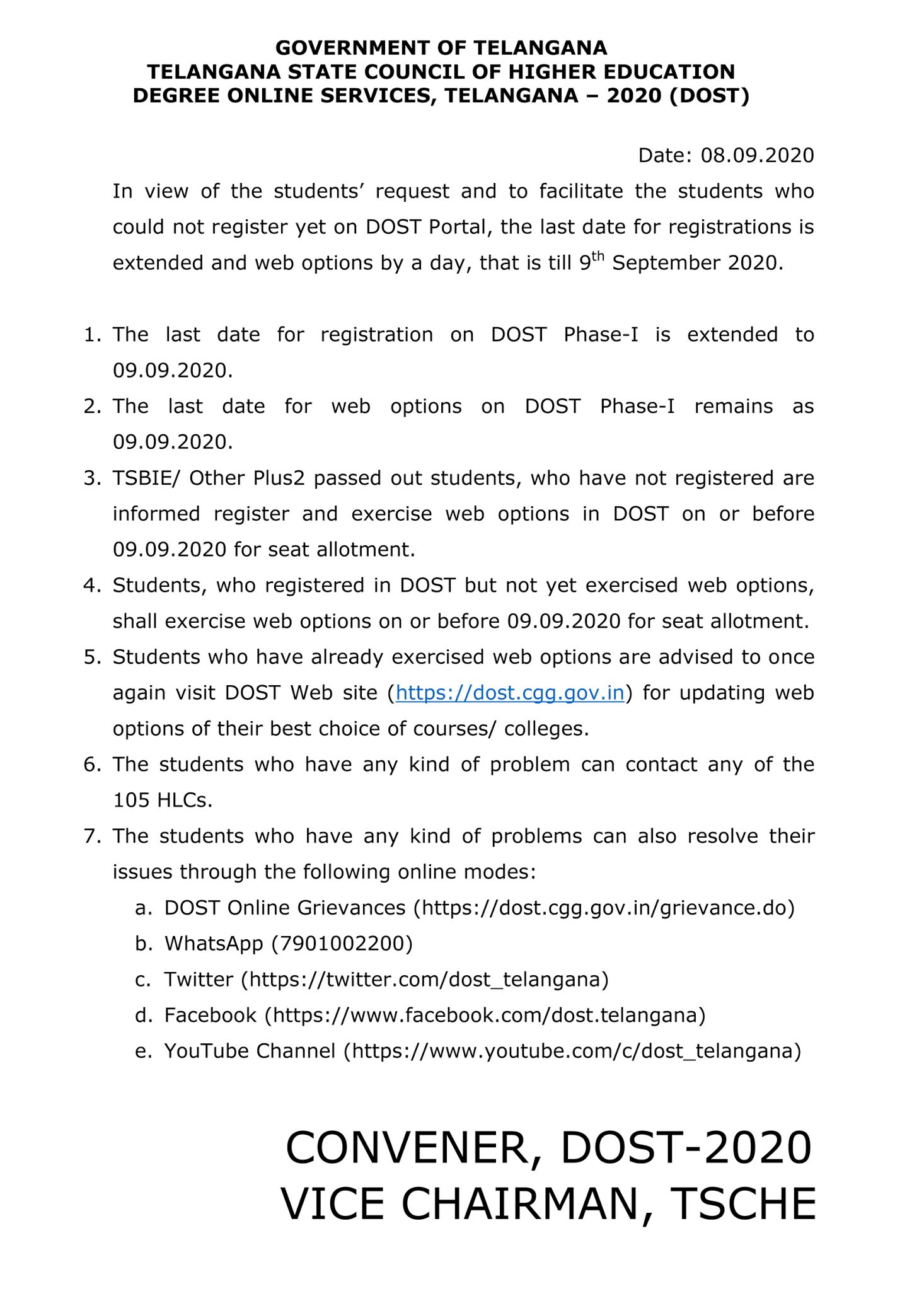 DOST Phase 1 Last Date Registration & Web Option Extended Notification