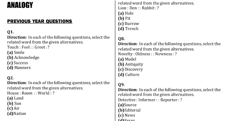 1000 Analogy (Reasoning) Questions Asked in SSC Exams PDF Download
