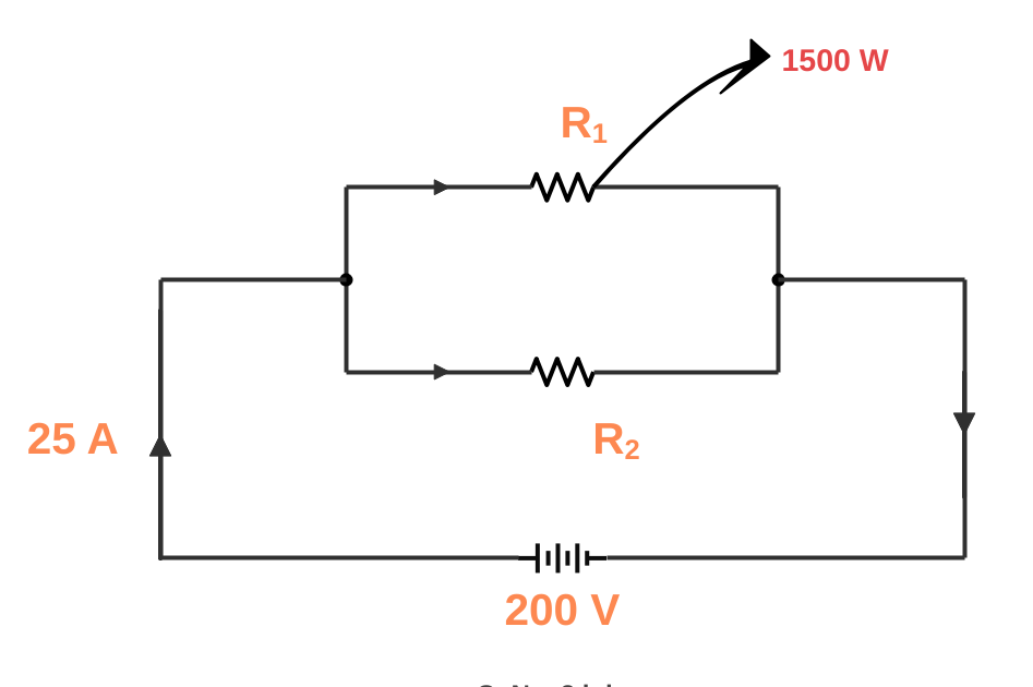 Two resistors are connected in parallel and a voltage of 200V is