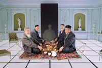 Photo montage using the movie 2001 a Space Odyssey and a topchan with 4 mens in Arslanbob (Kyrgyzstan)