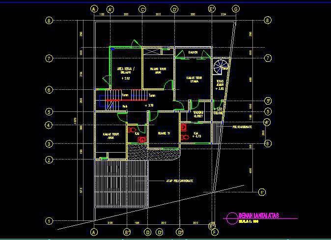 contoh gambar kerja rumah 2 lantai