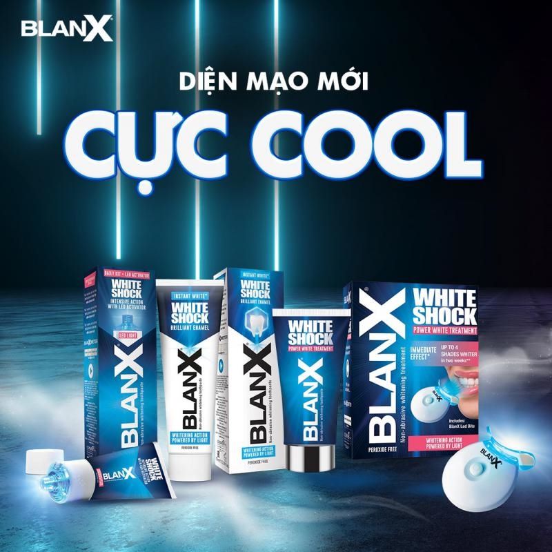 Bộ đôi Kem đánh răng Giúp Răng Trắng Sáng (+LED LIGHT) BlanX Toothpaste White Shock blue fomula 50ml