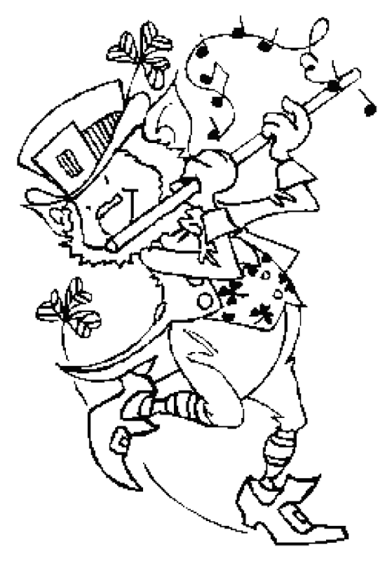Leprechaun Playing the Flute Coloring Page title=