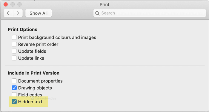 Cómo imprimir texto oculto en Word en Mac