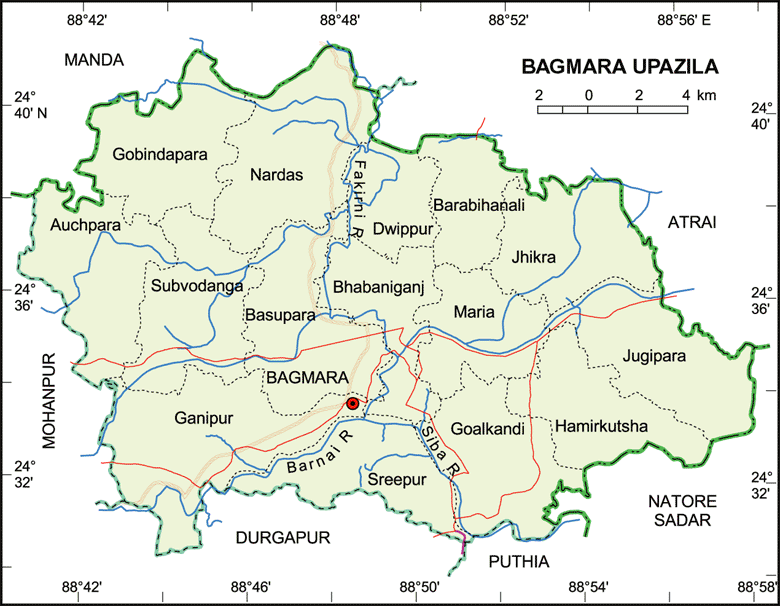 Bagmara Upazila Map Rajshahi District Bangladesh