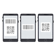 バーコード・QRコードが表示されたスマートフォンのイラスト