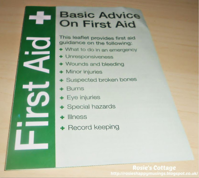 Creating a first aid kit for the home - a first aid leaflet/booklet was included with the set.