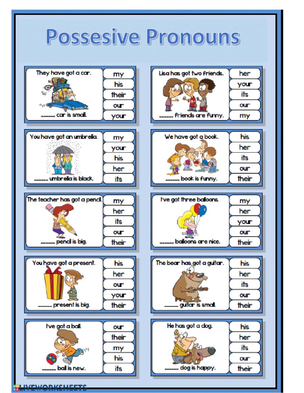 Possessive Pronouns Grade 5 Worksheets