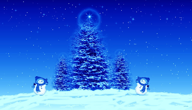 snow dolls ane blue colour christmas tree christmas card greetings