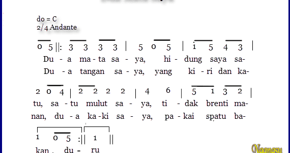Lirik Lagu Anak Anak Dua Mata Saya