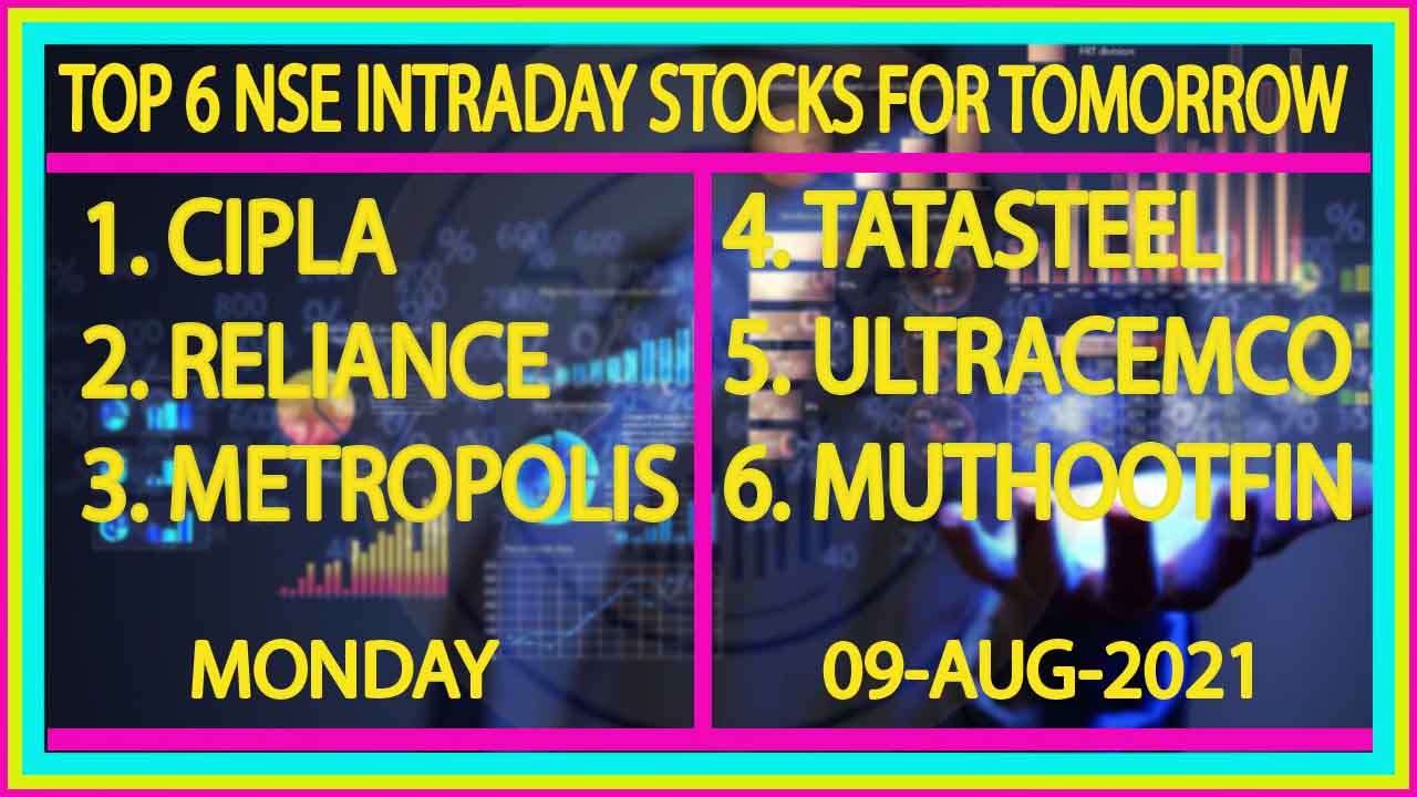 Best Intraday Tips for 6 NSE Stocks tomorrow aka 09-August-2021