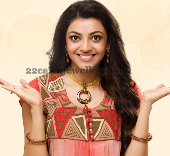 Kajal in Simple Gold Set and Ruby Bangles - Jewellery Designs