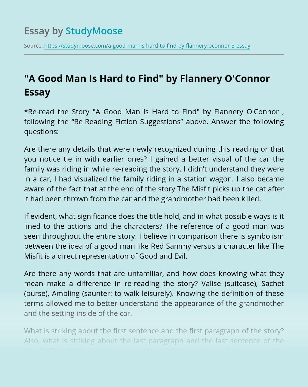 research paper on a good man is hard to find