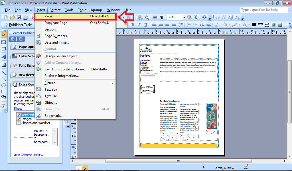 Working on Microsoft Publisher 2007