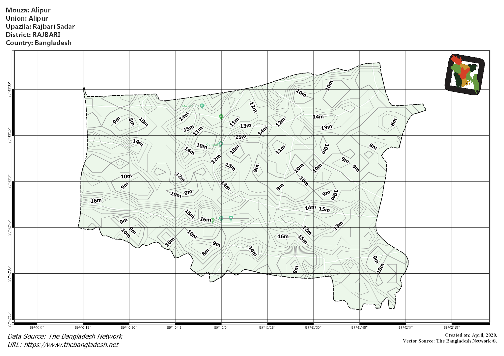 Map of Alipur Mouza of Rajbari Sadar Upazila, RAJBARI, Bangladesh.