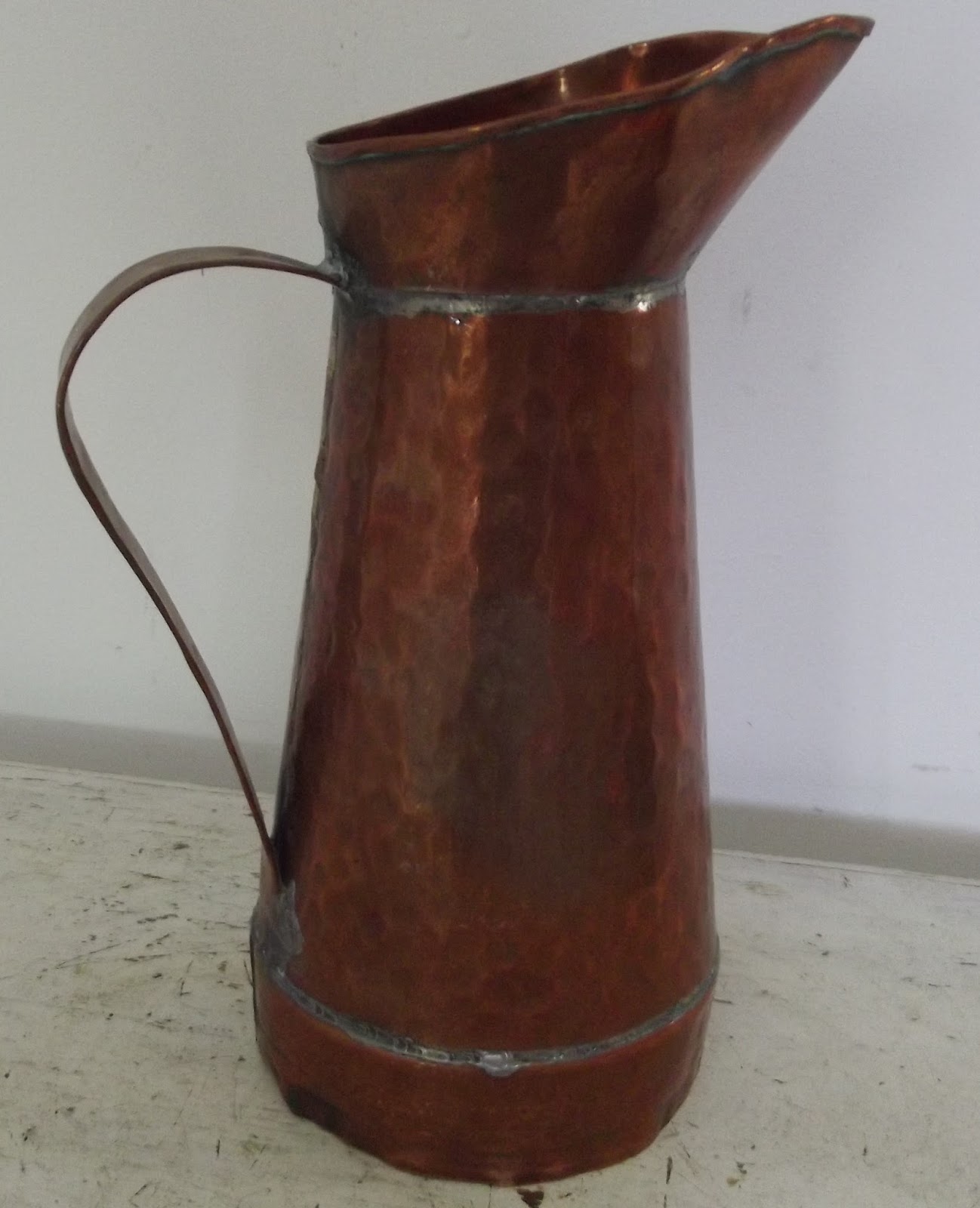 Authentic 19th antique french hammered Copper Pitcher Cup pot Ale