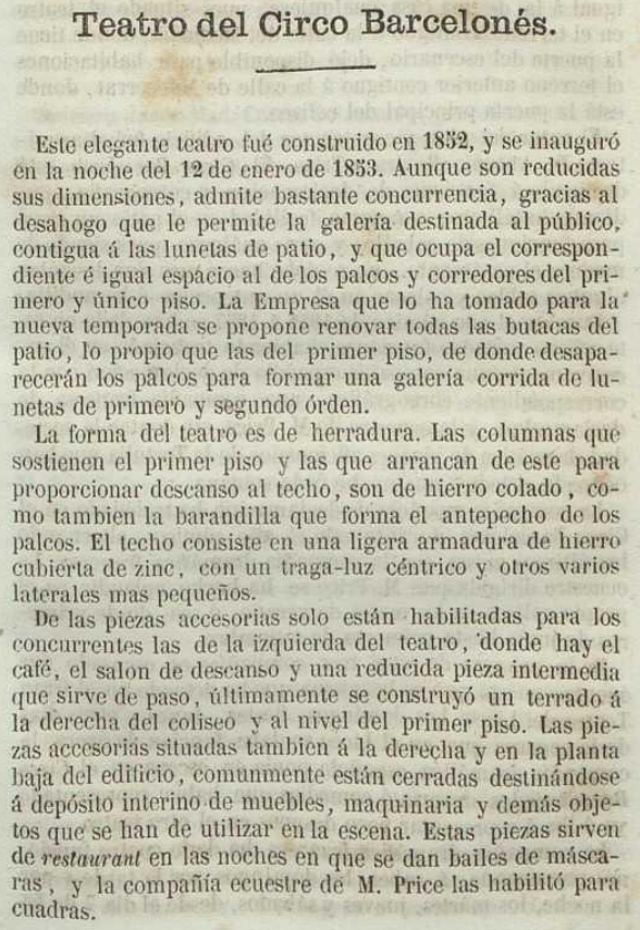 BARCELOFÍLIA TEATRO CIRCO BARCELONÉS. C. Montserrat. 1820. (1853