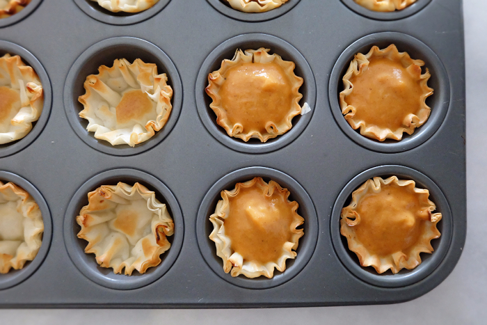 phyllo shells filled with pumpkin pie mix