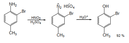 2) 2-Bromo-4-methyl aniline → 2-Bromo-4-methyl phenol