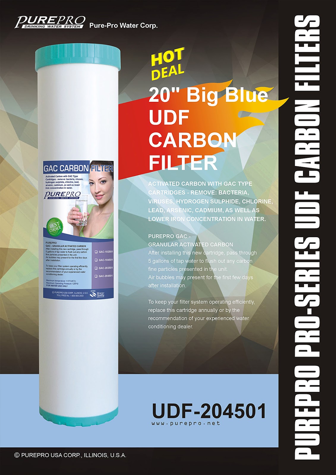 PurePro® USA 20" Big Blue UDF Carbon Filter PurePro UDF204501
