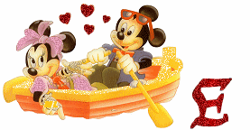 Alfabeto brillante de Mickey y Minnie paseando en lancha E. 