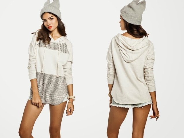 Mixed Knit Hoodie, white and grey hoodie, sweatshirt, hood, dailylook.com