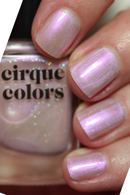 Cirque Colors Ghost Rose shimmer pink nail polish with tiny glitter throughout