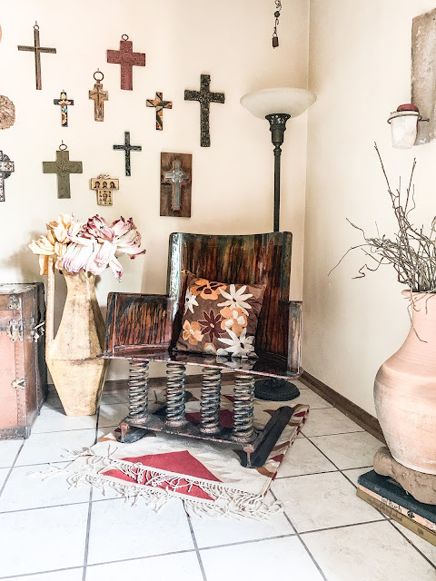 rustic living room with car spring chair