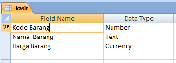 Database Untuk di Tampilkan Pada VB 6.0 Tabel kasir di Microsoft Access