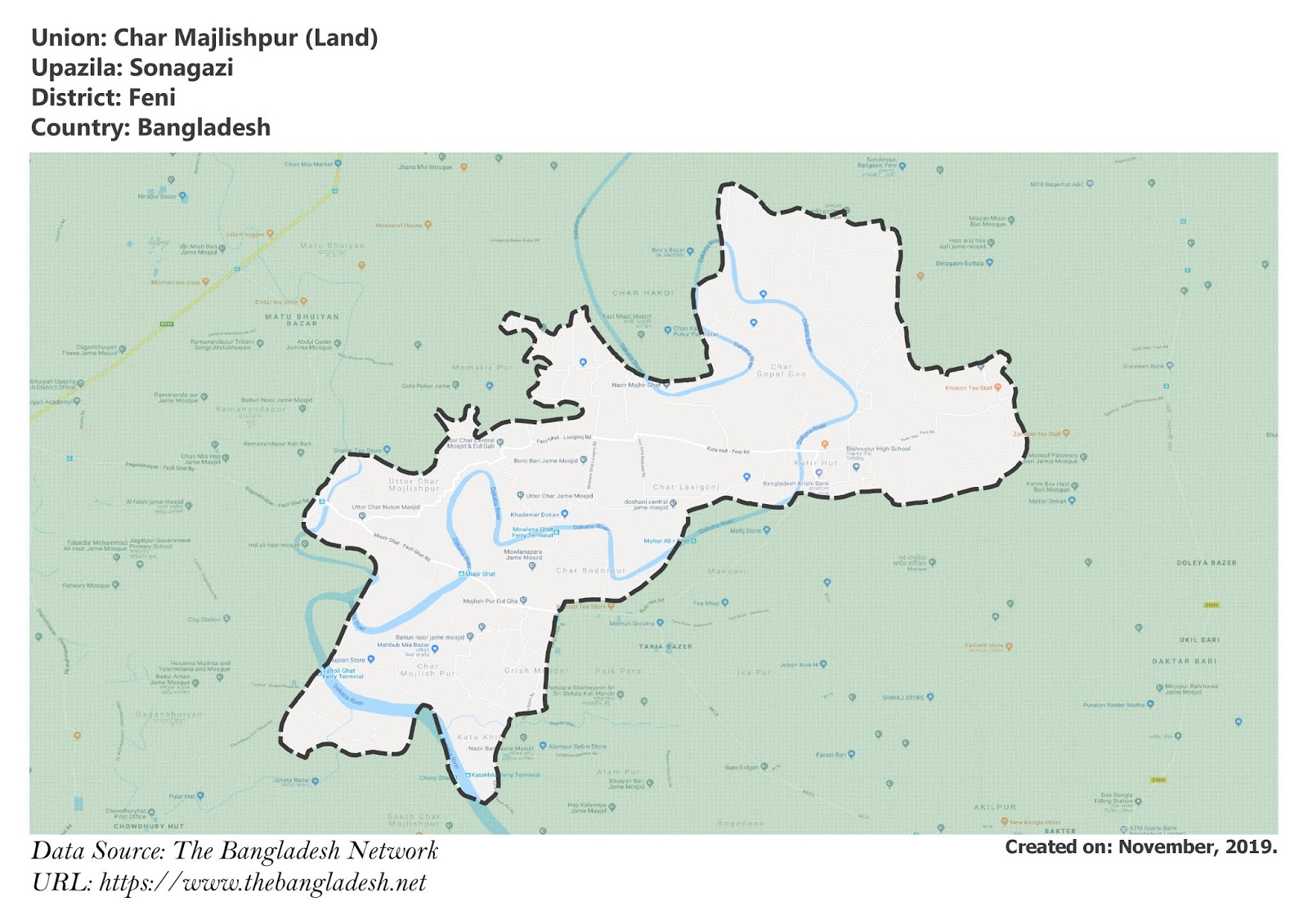 Map of Char Majlishpur of Feni, Bangladesh.