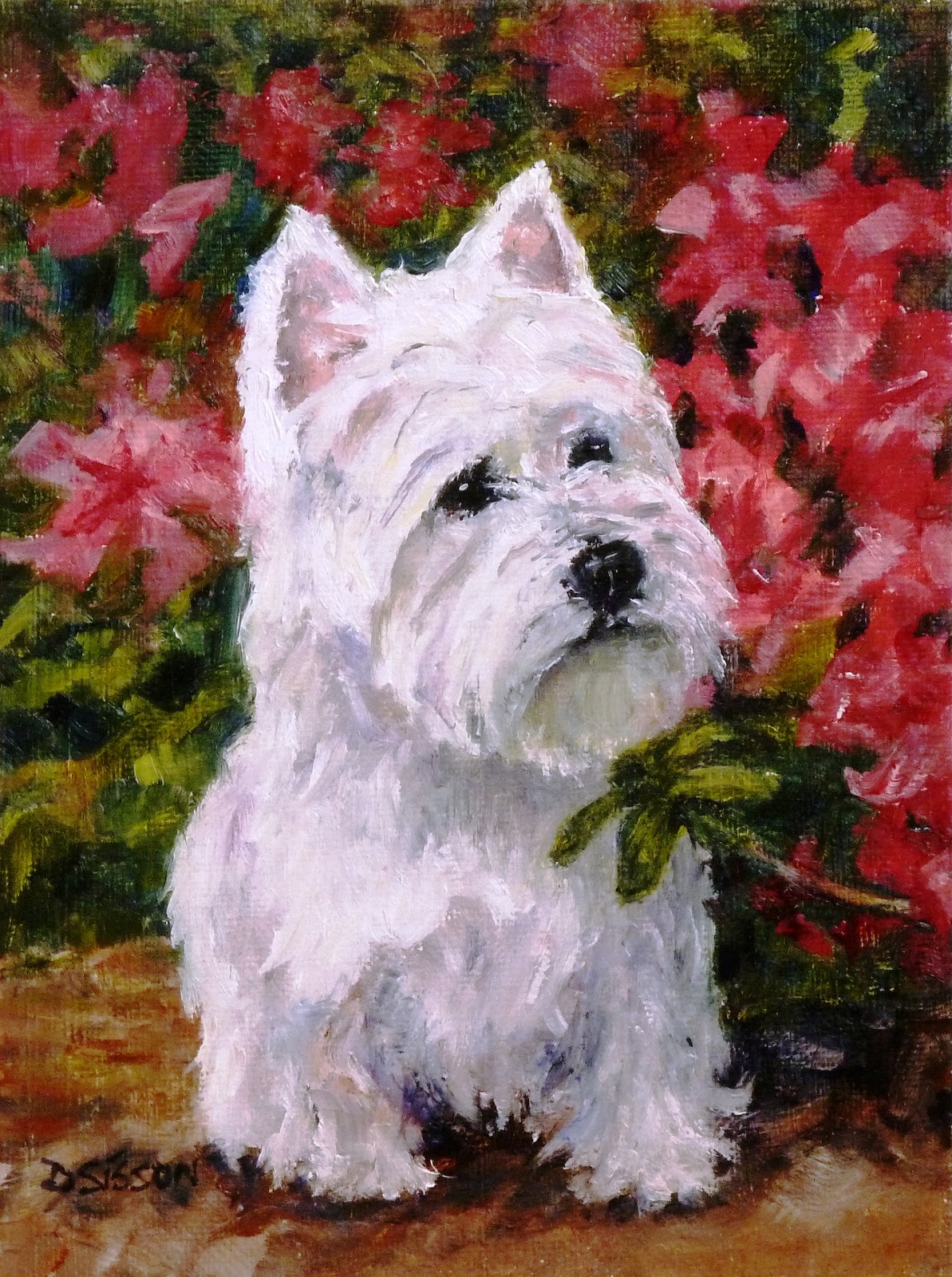 Daily Painting Projects Westie and Azaleas Oil Painting Dog Art Animal