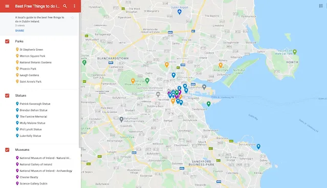 Map of the best free things to do in Dublin