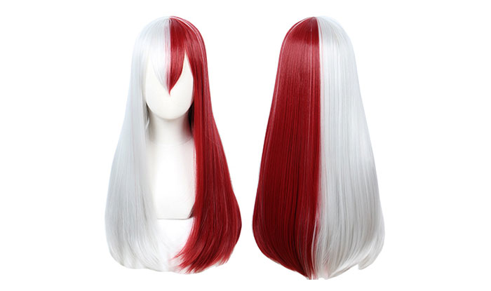 Linfairy Half Red and Sliver Wig Halloween Costume Cosplay Wig
