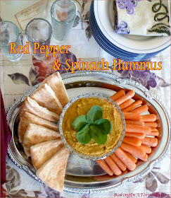 Red Pepper Spinach Hummus comes together in minutes in a blender or food processor. Roasted Red Peppers and fresh spinach add to the flavor of a basic hummus. | Recipe developed by www.BakingInATornado.com | #appetizer #vegetables