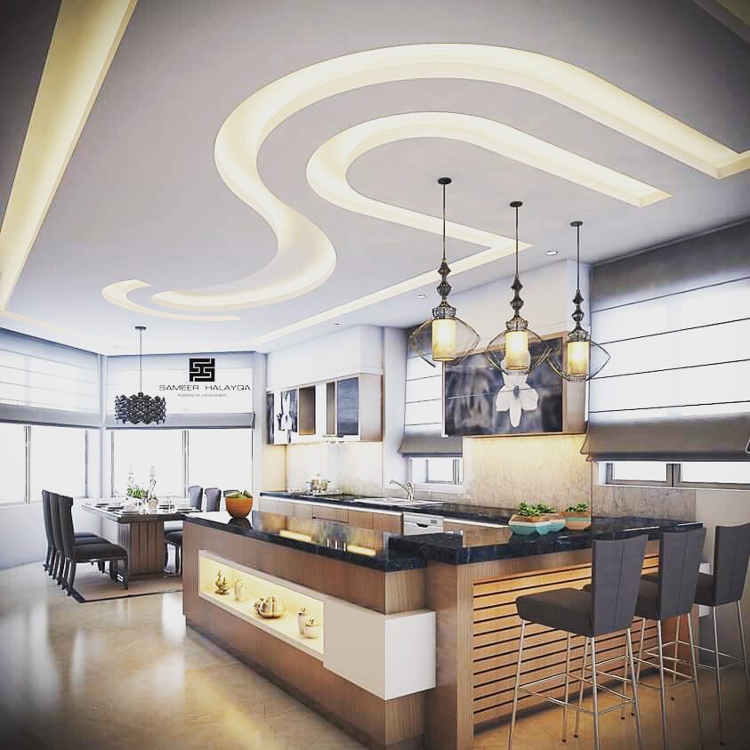 25 Kitchens Designs With Gypsum False Ceiling & lights Decor Units