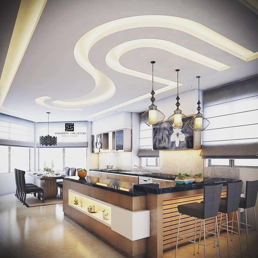 25 Gorgeous Kitchens Designs With Gypsum False Ceiling & lights - Decor