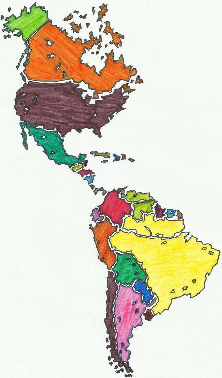GEOGRAFIA DEL PERU Y DEL MUNDO-DIBUJOS-IMAGENES: DIBUJO-MAPA DEL CONTINENTE  AMERICANO-IMPRIMIR-COLOREAR