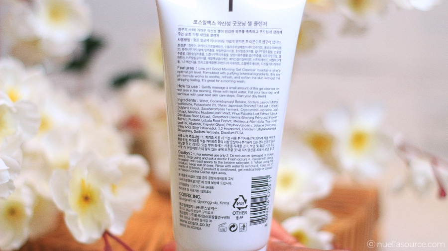 Cosrx low ph good morning gel cleanser back of the tube