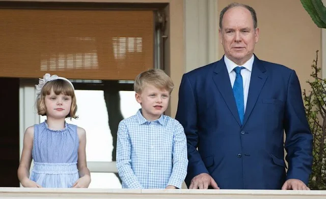 Princess Gabriella wore a newstripe-print tiered dress from Il Gufo.  Prince Albert and Hereditary Prince Jacques.