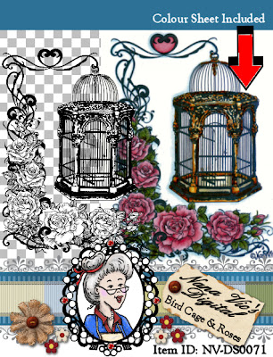 Bird cage with roses digital stamp