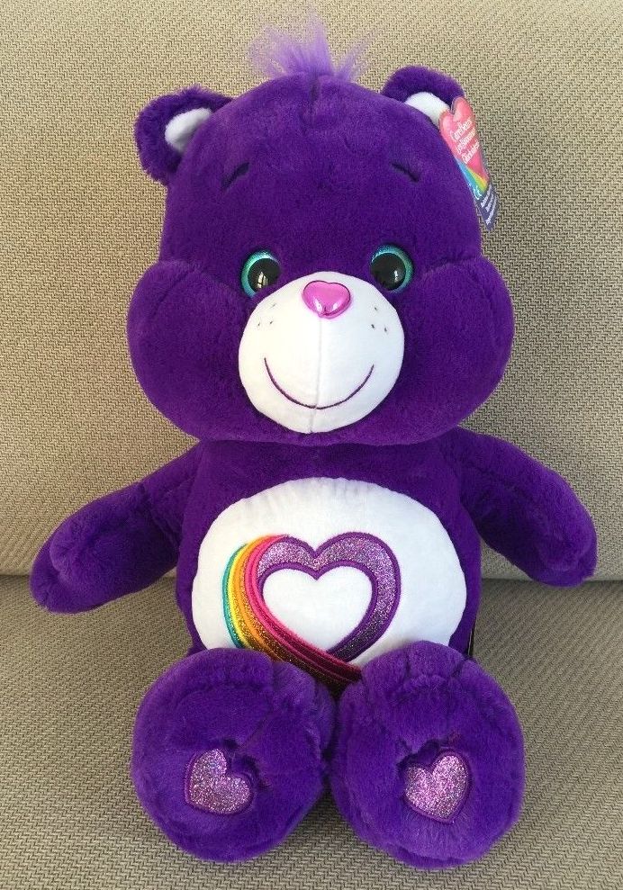 purple care bear with rainbow heart