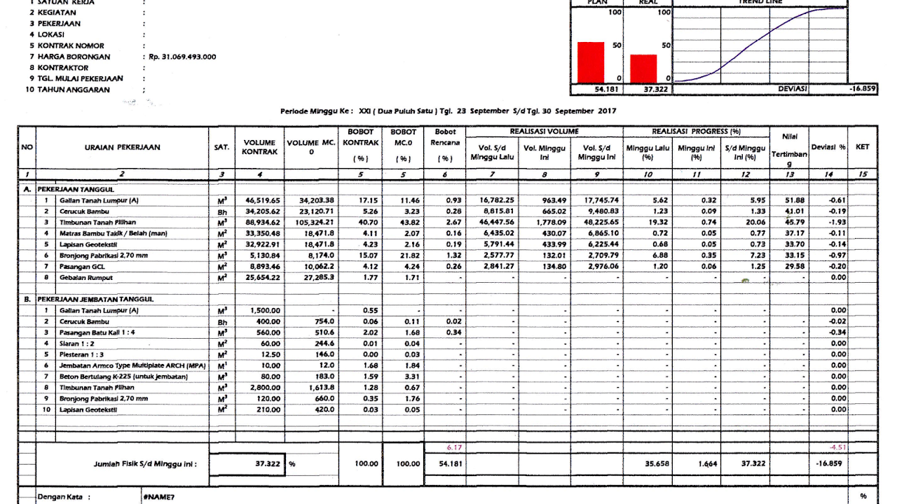 Contoh laporan mingguan proyek excel