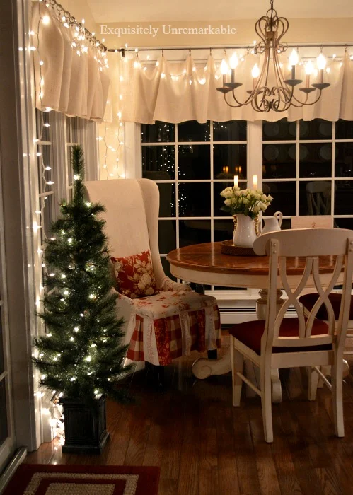 Christmas Lights In The Cottage Style Kitchen