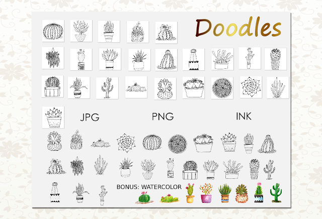 Doodle Cactus Clipart Collection Doodle Cactus Clipart Collection